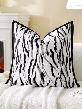 Black and White Zebra Accent Pillow - Modern Decorative Throw